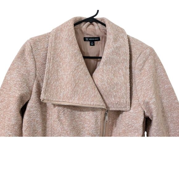 INC International Concepts Blush Cream Tweed Zip Front Moto Jacket Coat Size M - Picture 7 of 11